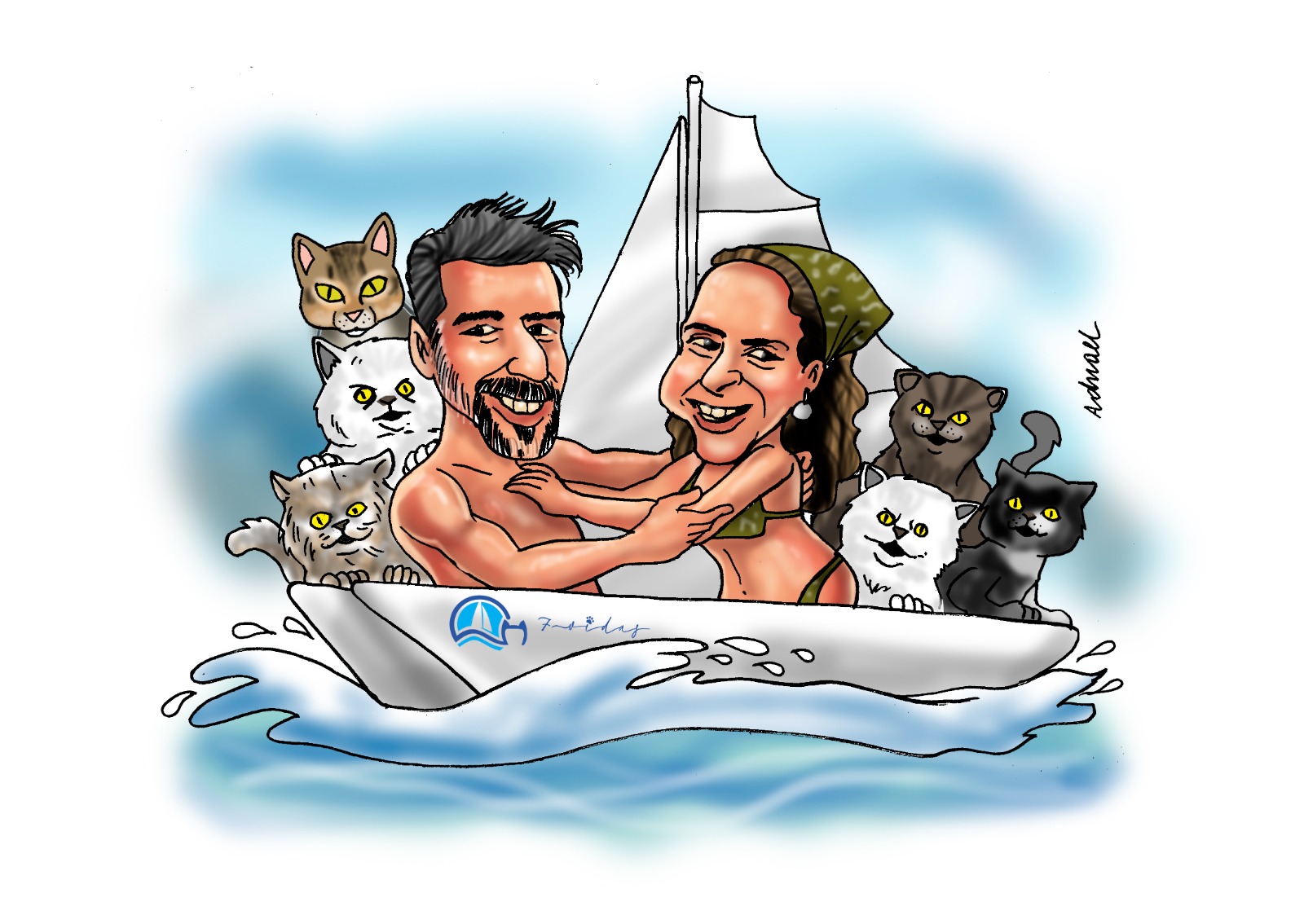 Casal vive com seus gatos em veleiro-catamarã
