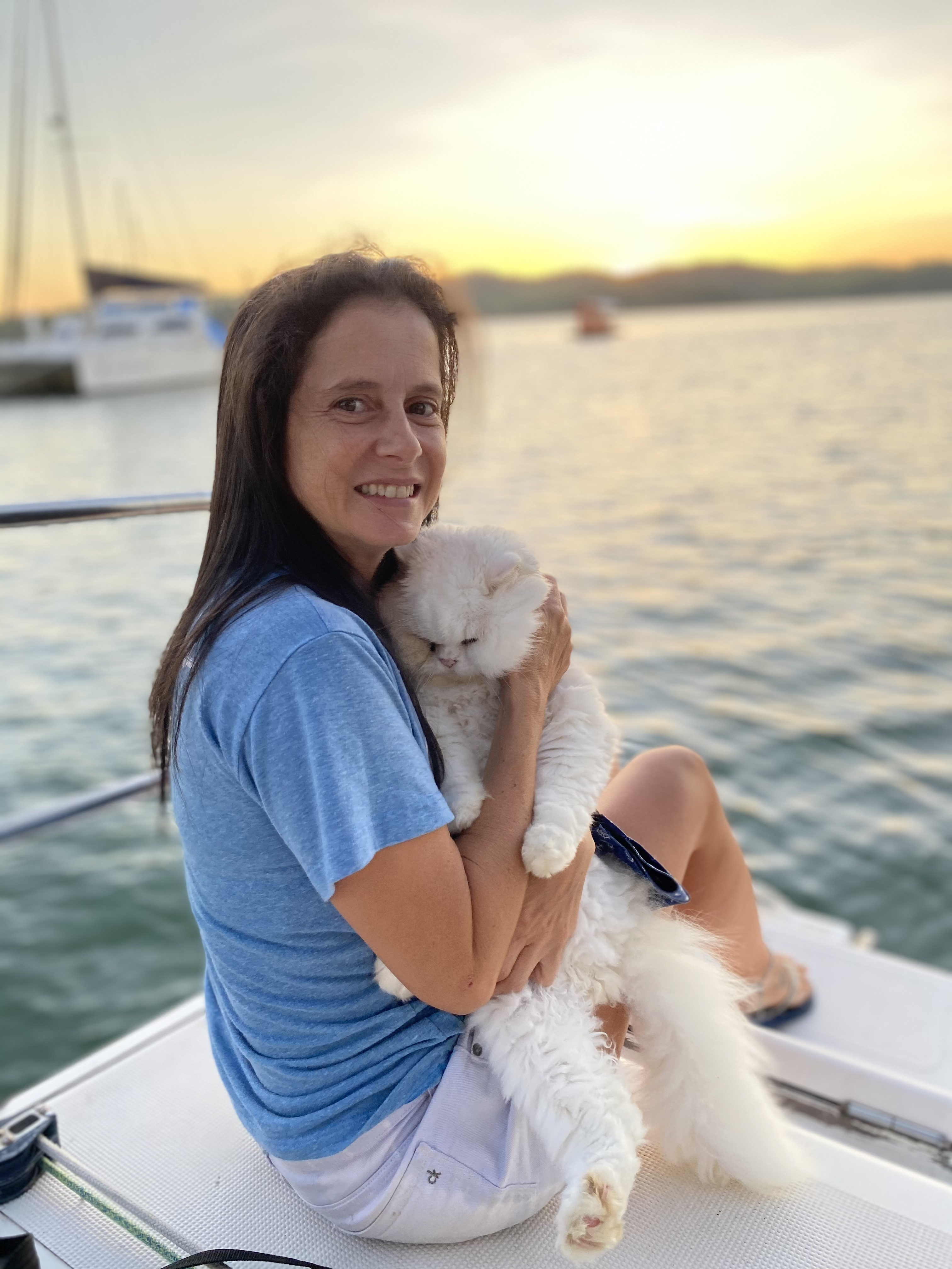 Casal vive com seus gatos em veleiro-catamarã