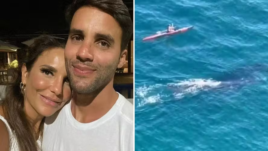 Ivete e marido e ao lado baleia avistada por ele 