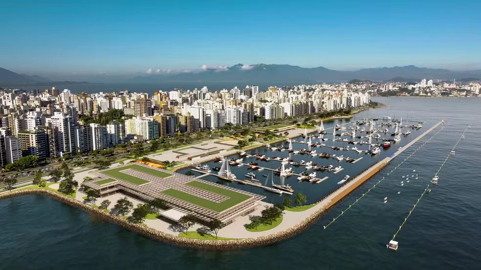 Projeção da marina e do parque urbano na Beira-Mar Norte em Florianópolis